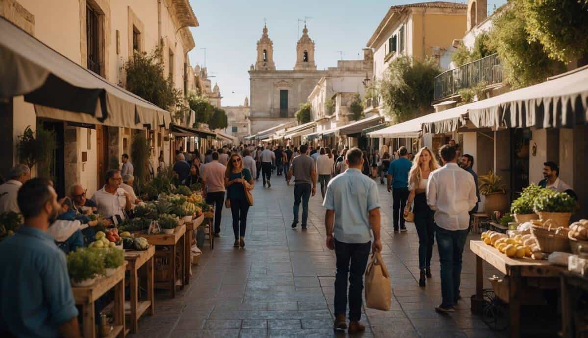 A bustling real estate market in Jerez de la Frontera, with 5 top agencies. Vibrant signs and busy agents showcase the city's property boom